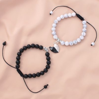Pulseras tu y yo de corazón y piedras naturales