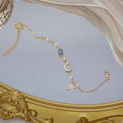 Pulsera luna de zirconias, perlas y link estrella - Imagen 4