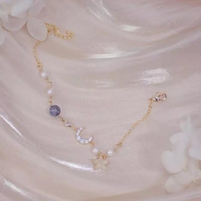 Pulsera luna de zirconias, perlas y link estrella - Imagen 2
