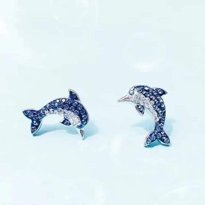 Aretes de delfin zirconia azul - Imagen 2