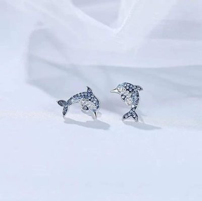 Aretes de delfin zirconia azul