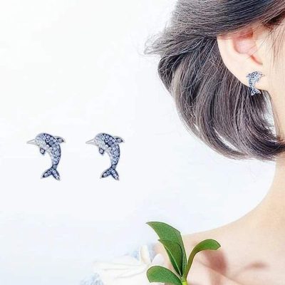 Aretes de delfin zirconia azul - Imagen 4