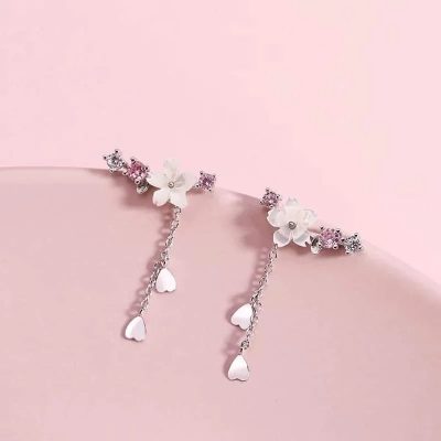 Aretes flor de cerezo- 2 corazones - Imagen 2