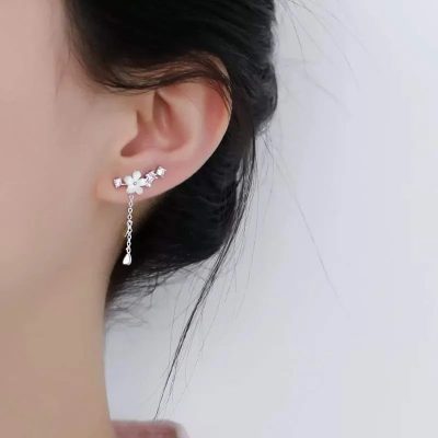Aretes flor de cerezo- 2 corazones