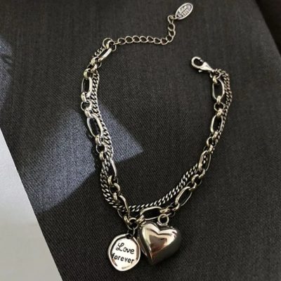Pulsera doble links love forever y corazón - Imagen 2