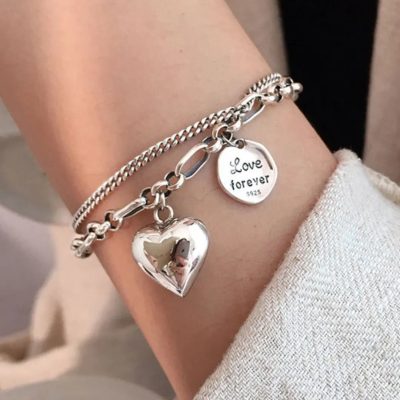 Pulsera doble links love forever y corazón