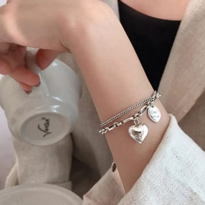 Pulsera doble links love forever y corazón - Imagen 4