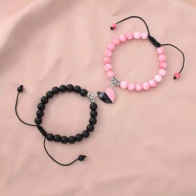Pulseras tu y yo de corazón y piedras naturales - Imagen 3