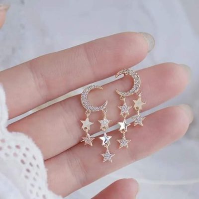 Aretes luna y estrellas colgantes gold