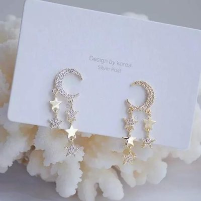 Aretes luna y estrellas colgantes gold - Imagen 3