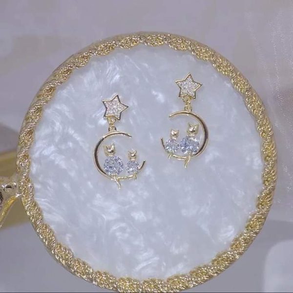 Aretes estrella, luna y gatos gold - Imagen 4