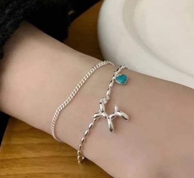 Pulsera doble de perrito corazon verde