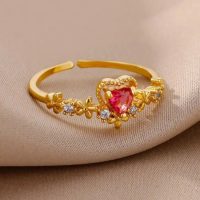 Anillo corazón red y flores gold